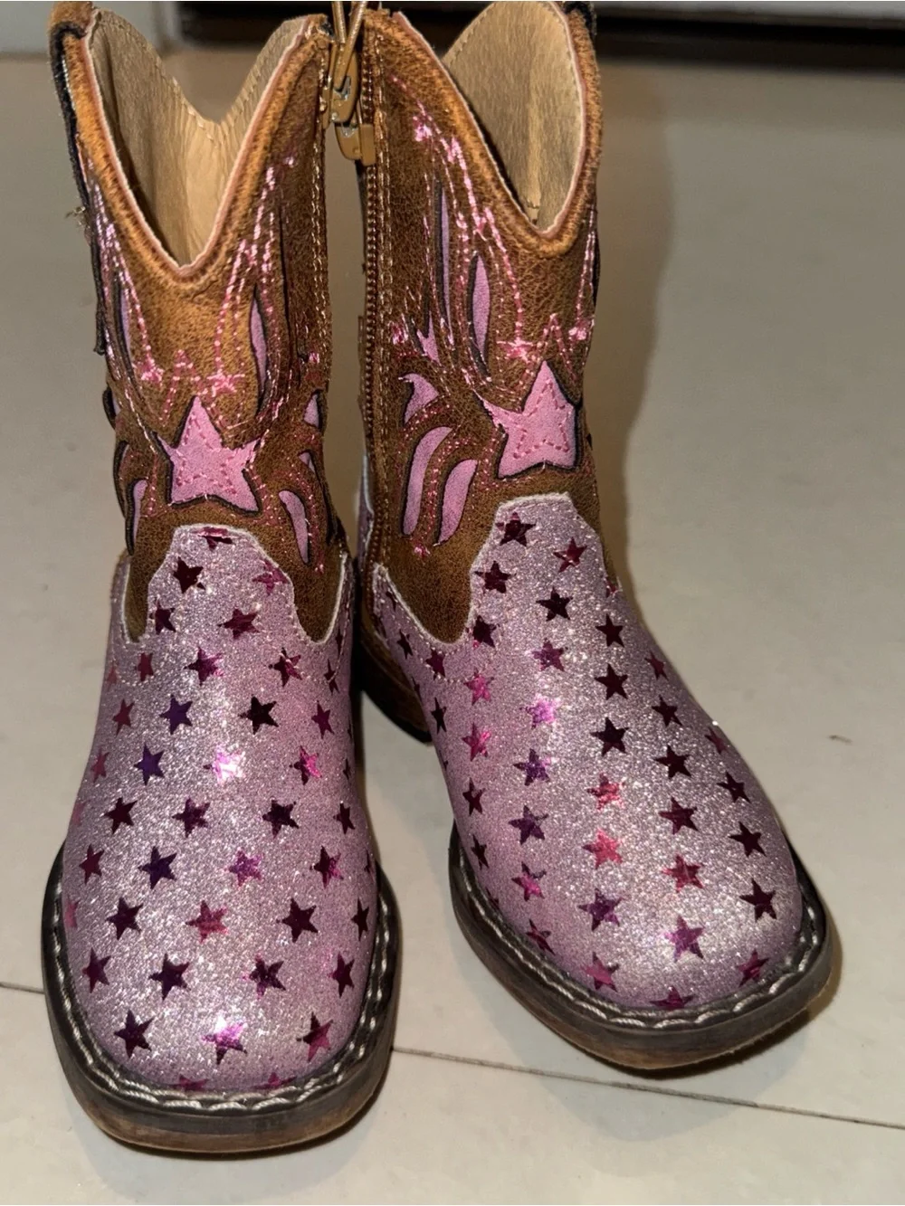 Roper Toddler Metallic pink and hot Pink Star Western Boot